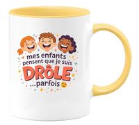 quotedazur - Mugmes enfants pensent que je suis drôle... parfois - Tasse Cadeau Humour Homme - Jaune/Céramique