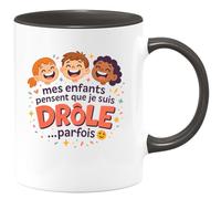 quotedazur - Mugmes enfants pensent que je suis drôle... parfois - Tasse Cadeau Humour Homme - Noir/Céramique