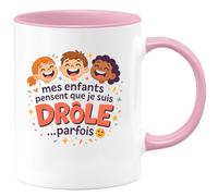 quotedazur - Mugmes enfants pensent que je suis drôle... parfois - Tasse Cadeau Humour Homme - Rose/Céramique