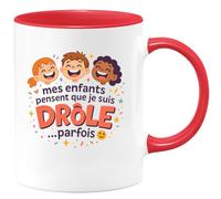quotedazur - Mugmes enfants pensent que je suis drôle... parfois - Tasse Cadeau Humour Homme - Rouge/Céramique