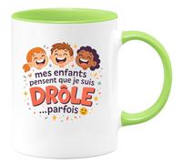 quotedazur - Mugmes enfants pensent que je suis drôle... parfois - Tasse Cadeau Humour Homme - Vert/Céramique