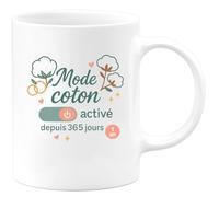 quotedazur - MugMode coton activé depuis 365 jours - Tasse Cadeau Noces de coton Femme - Blanc/Céramique