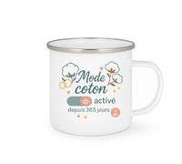 quotedazur - MugMode coton activé depuis 365 jours - Tasse Cadeau Noces de coton Femme - Blanc/Emaillé