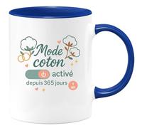quotedazur - MugMode coton activé depuis 365 jours - Tasse Cadeau Noces de coton Femme - Bleu/Céramique