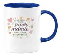quotedazur - MugMode d'emploi d'une super mamie : aimer, gâter, recommencer - Tasse Cadeau Mamie Femme - Bleu/Céramique