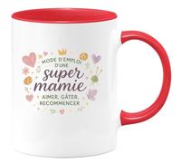 quotedazur - MugMode d'emploi d'une super mamie : aimer, gâter, recommencer - Tasse Cadeau Mamie Femme - Rouge/Céramique