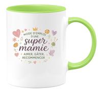 quotedazur - MugMode d'emploi d'une super mamie : aimer, gâter, recommencer - Tasse Cadeau Mamie Femme - Vert/Céramique