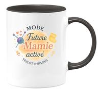 quotedazur - MugMode Future Mamie activé - Tricot et bisous en préparation - Tasse Cadeau Annonce Grossesse Naissance Mamie Femme - Noir/Céramique