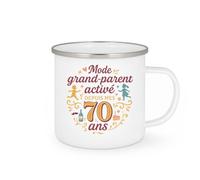 quotedazur - MugMode grand-parent activé depuis mes 70 ans - Tasse Cadeau 70 ans Femme - Blanc/Emaillé