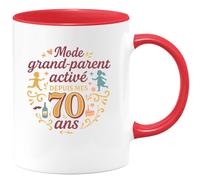 quotedazur - MugMode grand-parent activé depuis mes 70 ans - Tasse Cadeau 70 ans Femme - Rouge/Céramique