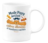 quotedazur - MugMode Papy activé : câlins illimités et bonbons cachés - Tasse Cadeau Papy Homme - Blanc/Céramique