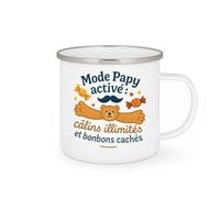quotedazur - MugMode Papy activé : câlins illimités et bonbons cachés - Tasse Cadeau Papy Homme - Blanc/Emaillé