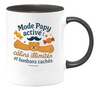 quotedazur - MugMode Papy activé : câlins illimités et bonbons cachés - Tasse Cadeau Papy Homme - Noir/Céramique