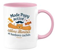 quotedazur - MugMode Papy activé : câlins illimités et bonbons cachés - Tasse Cadeau Papy Homme - Rose/Céramique