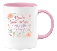 quotedazur - MugMode tante activé : prête à gâter et choyer - Tasse Cadeau Tante Femme - Rose/Céramique