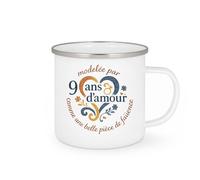 quotedazur - Mugmodelée par 9 ans d'amour comme une belle pièce de faïence - Tasse Cadeau Noces de Faïence Femme - Blanc/Emaillé