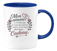 quotedazur - MugMon amour, ce 14 février et tous les autres jours, tu es mon plus beau cadeau - Tasse Cadeau Amour, Saint-Valentin, Couple Homme - Bleu/Céramique