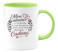 quotedazur - MugMon amour, ce 14 février et tous les autres jours, tu es mon plus beau cadeau - Tasse Cadeau Amour, Saint-Valentin, Couple Homme - Vert/Céramique
