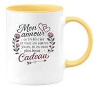 quotedazur - MugMon amour, ce 14 février et tous les autres jours, tu es mon plus beau cadeau - Tasse Cadeau Amour, Saint-Valentin, Couple Homme - Jaune/Céramique