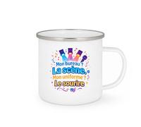 quotedazur - MugMon bureau ? La scène. Mon uniforme ? Le sourire - Tasse Cadeau Animateur Homme - Blanc/Emaillé