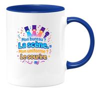 quotedazur - MugMon bureau ? La scène. Mon uniforme ? Le sourire - Tasse Cadeau Animateur Homme - Bleu/Céramique