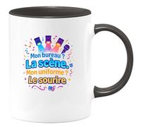 quotedazur - MugMon bureau ? La scène. Mon uniforme ? Le sourire - Tasse Cadeau Animateur Homme - Noir/Céramique