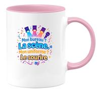 quotedazur - MugMon bureau ? La scène. Mon uniforme ? Le sourire - Tasse Cadeau Animateur Homme - Rose/Céramique