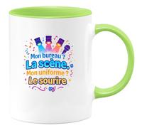 quotedazur - MugMon bureau ? La scène. Mon uniforme ? Le sourire - Tasse Cadeau Animateur Homme - Vert/Céramique