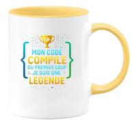 quotedazur - MugMon code compile du premier coup, je suis une légende - Tasse Cadeau Développeur informatique Homme - Jaune/Céramique