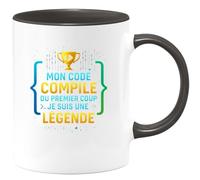 quotedazur - MugMon code compile du premier coup, je suis une légende - Tasse Cadeau Développeur informatique Homme - Noir/Céramique