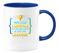 quotedazur - MugMon code compile du premier coup, je suis une légende - Tasse Cadeau Développeur informatique Homme - Bleu/Céramique