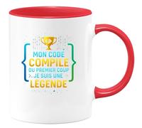 quotedazur - MugMon code compile du premier coup, je suis une légende - Tasse Cadeau Développeur informatique Homme - Rouge/Céramique