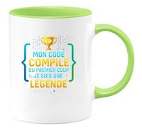 quotedazur - MugMon code compile du premier coup, je suis une légende - Tasse Cadeau Développeur informatique Homme - Vert/Céramique