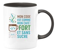 quotedazur - MugMon code est comme mon café : fort et sans sucre - Tasse Cadeau Développeur informatique Homme - Noir/Céramique