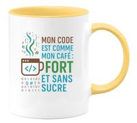 quotedazur - MugMon code est comme mon café : fort et sans sucre - Tasse Cadeau Développeur informatique Homme - Jaune/Céramique