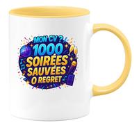 quotedazur - MugMon CV ? 1000 soirées sauvées, 0 regret - Tasse Cadeau Animateur Homme - Jaune/Céramique