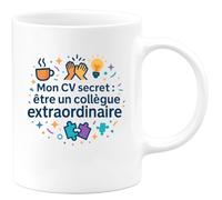 quotedazur - MugMon CV secret : être un collègue extraordinaire - Tasse Cadeau Collègue Homme - Blanc/Céramique
