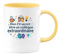 quotedazur - MugMon CV secret : être un collègue extraordinaire - Tasse Cadeau Collègue Homme - Jaune/Céramique