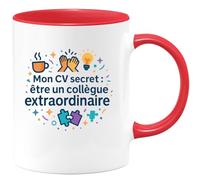 quotedazur - MugMon CV secret : être un collègue extraordinaire - Tasse Cadeau Collègue Homme - Rouge/Céramique