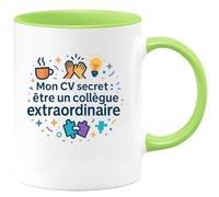 quotedazur - MugMon CV secret : être un collègue extraordinaire - Tasse Cadeau Collègue Homme - Vert/Céramique