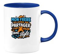 quotedazur - MugMon frère m'a appris que partager c'est voler avec style - Tasse Cadeau Frère Homme - Bleu/Céramique