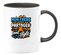 quotedazur - MugMon frère m'a appris que partager c'est voler avec style - Tasse Cadeau Frère Homme - Noir/Céramique