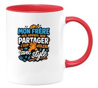 quotedazur - MugMon frère m'a appris que partager c'est voler avec style - Tasse Cadeau Frère Homme - Rouge/Céramique