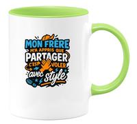 quotedazur - MugMon frère m'a appris que partager c'est voler avec style - Tasse Cadeau Frère Homme - Vert/Céramique