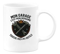 quotedazur - MugMon garage c'est mon royaume, touche pas à mes outils - Tasse Cadeau Humour Mécanicien Bricoleur Homme - Blanc/Céramique