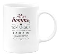 quotedazur - MugMon homme, ton amour est le plus beau des cadeaux chaque matin - Tasse Cadeau Amour, Saint-Valentin, Couple Homme - Blanc/Céramique
