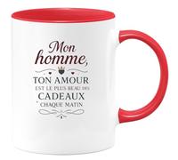 quotedazur - MugMon homme, ton amour est le plus beau des cadeaux chaque matin - Tasse Cadeau Amour, Saint-Valentin, Couple Homme - Rouge/Céramique