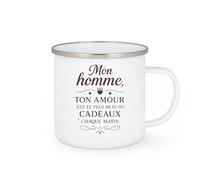 quotedazur - MugMon homme, ton amour est le plus beau des cadeaux chaque matin - Tasse Cadeau Amour, Saint-Valentin, Couple Homme - Blanc/Emaillé