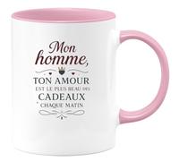 quotedazur - MugMon homme, ton amour est le plus beau des cadeaux chaque matin - Tasse Cadeau Amour, Saint-Valentin, Couple Homme - Rose/Céramique