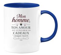 quotedazur - MugMon homme, ton amour est le plus beau des cadeaux chaque matin - Tasse Cadeau Amour, Saint-Valentin, Couple Homme - Bleu/Céramique